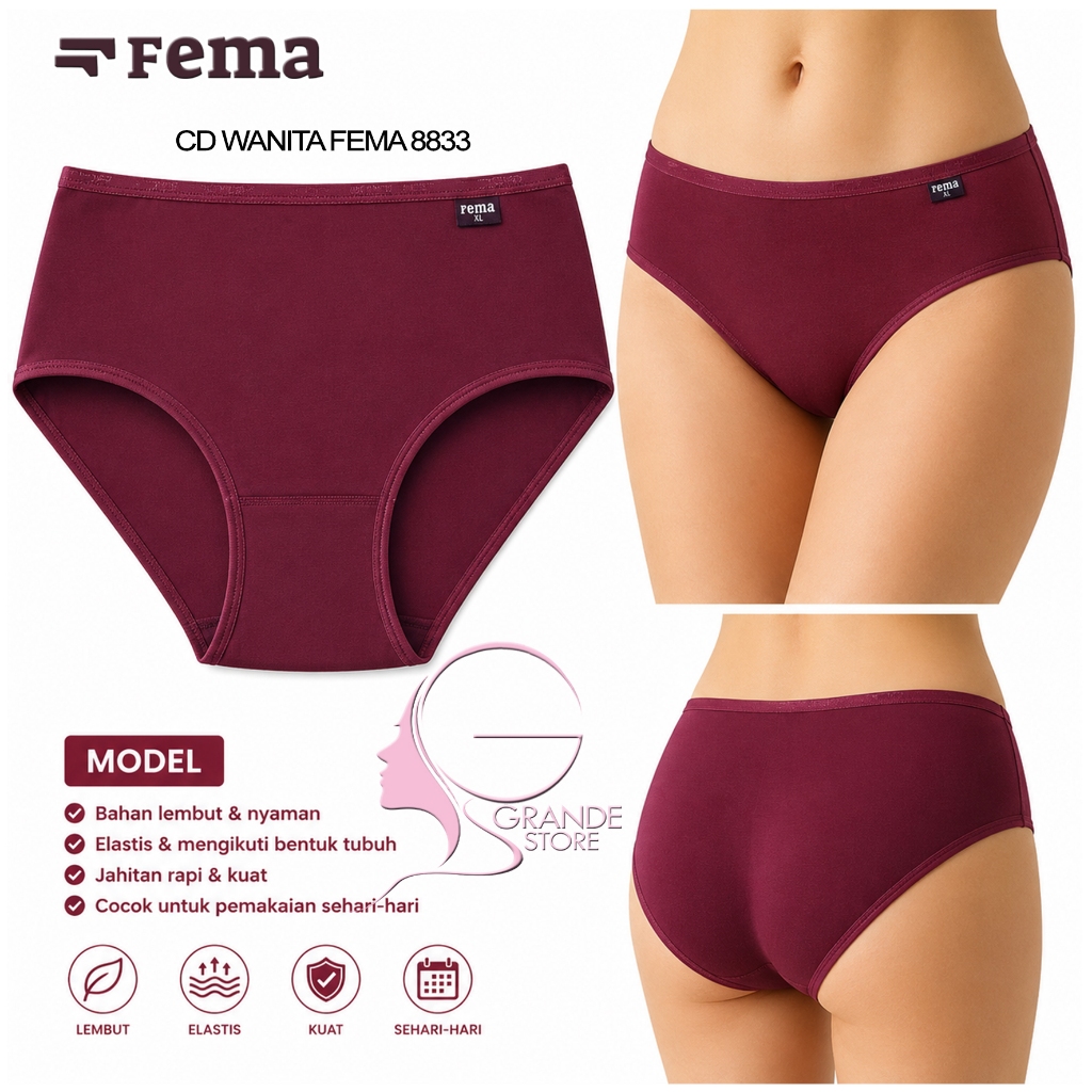 Celana Dalam Wanita Fema 8833 Highwaist Jumbo  Kualitas Terbaik 100% Organic