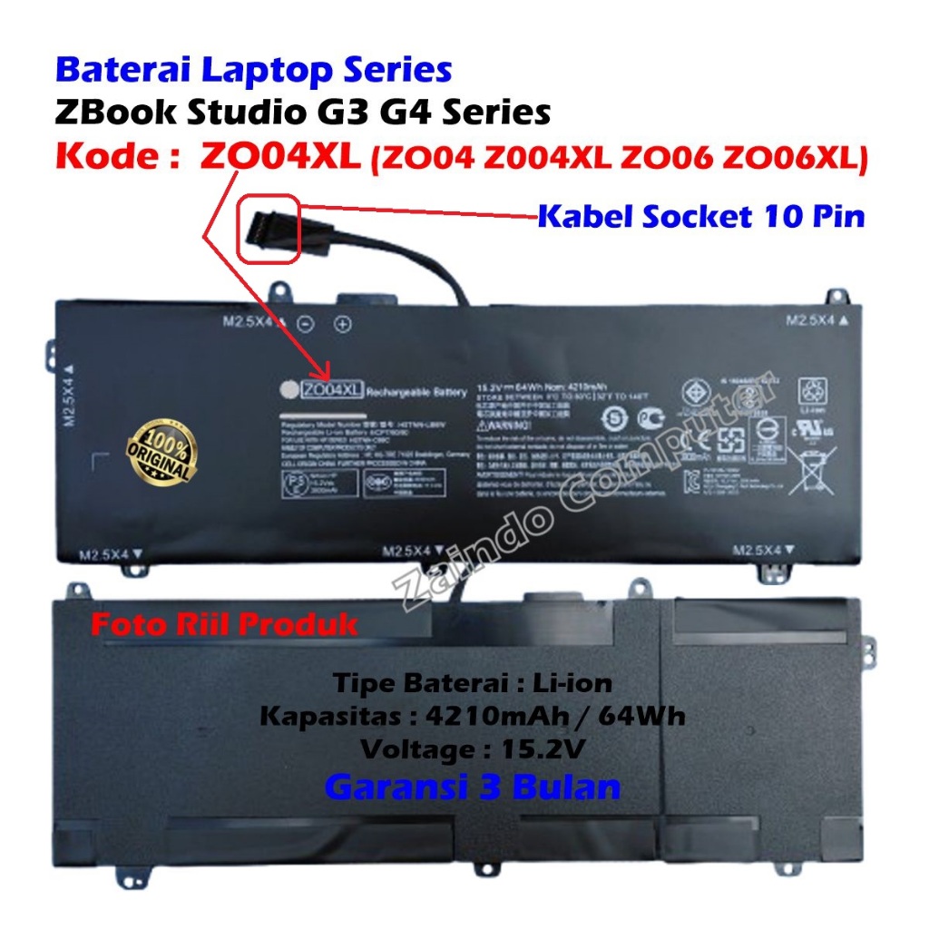 KODE ZO4XL BATERAI HP ZBOOK STUDIO G3 G4 HSTNN-LB6W HSTNN-KB6W HSTNN-CS8C - ZBOOK STUDIO G3 MOBILE W