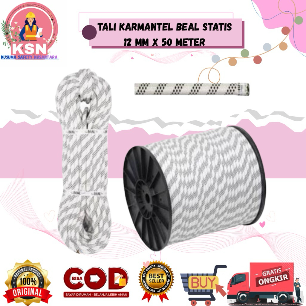 TALI KARMANTEL BEAL STATIS 12 MM x 50 METER / TALI KARMANTEL BEAL SAFETY / TALI KARMANTEL SAFETY GON