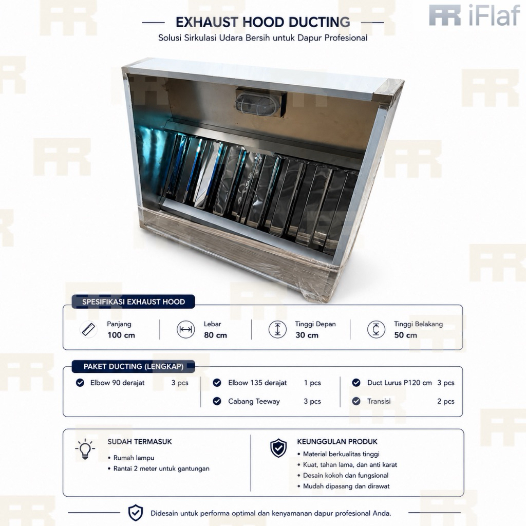 EXHAUST HOOD DUCTING STAINLESS 100CM