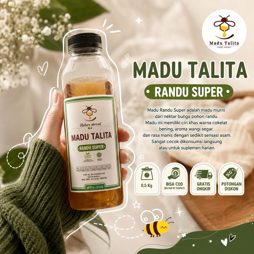 (STIKER BARU) Madu Talita - Madu Randu - Raw Honey - Madu Asli