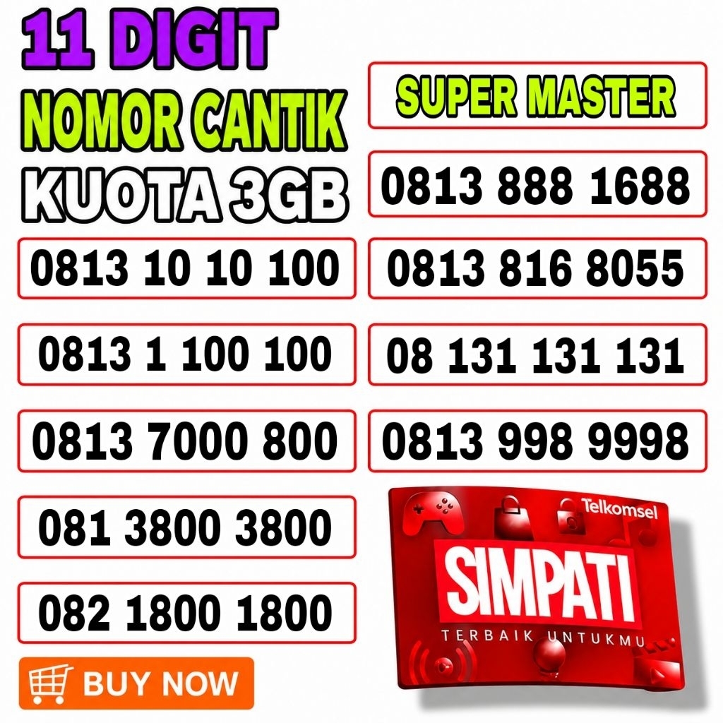 nomor cantik kartu perdana tekomsel simpati 11 digit bonus kuota 3gb prabayar