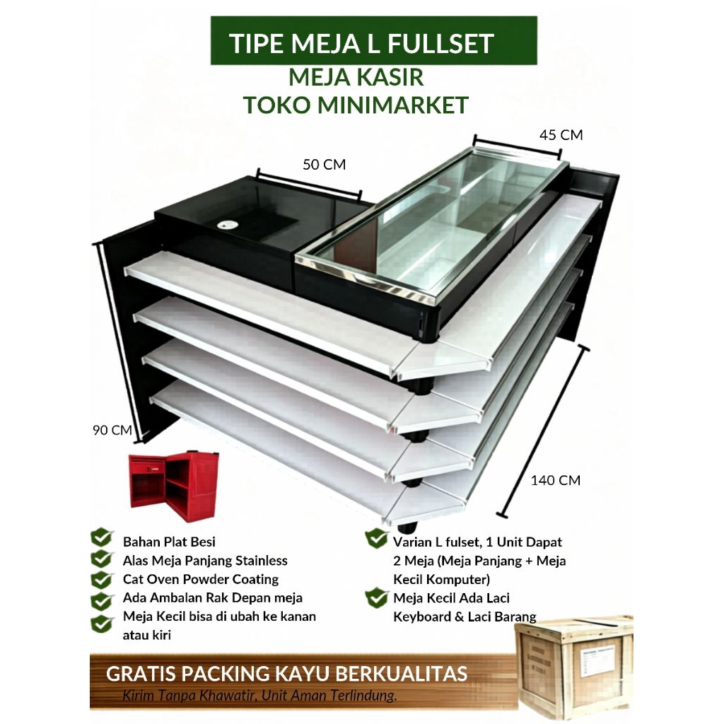 Meja kasir minimarket fulset L termurah request warna