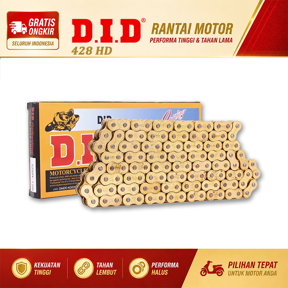 Rantai sepeda motor berkualitas tinggi DID 428HD-136L Seal tanpa minyak, kinerja tinggi tahan lama, 
