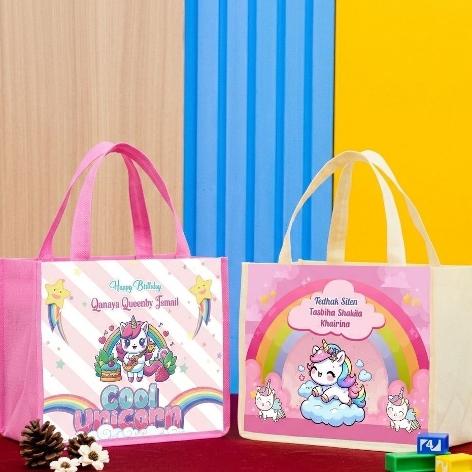Goodie Bag Ultah Unicorn Custom Nama Anak Tas Ulang Tahun Anak Murah 2 Hari Jadi
