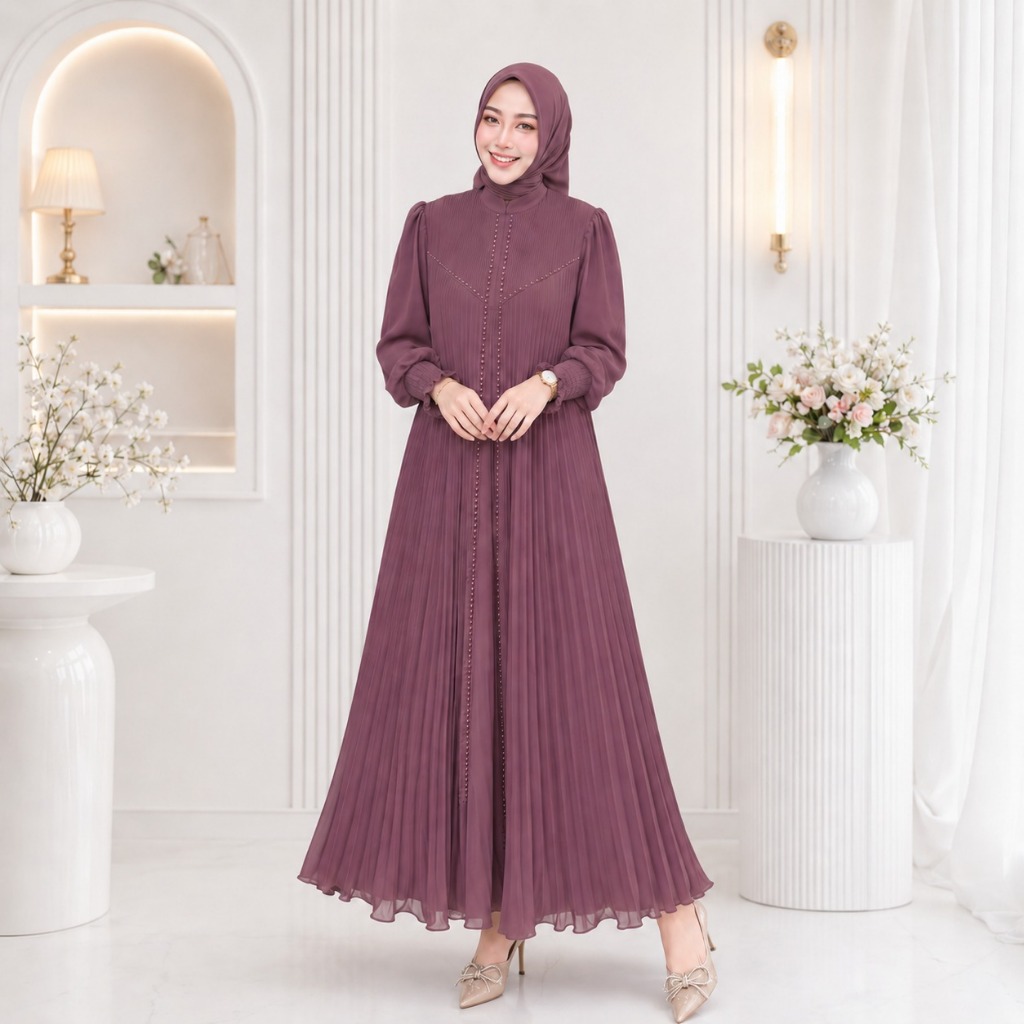 Gamis Wanita Kekinian Shakira Dress BC Bahan Ceruty Babydoll Mix Swarovski Premium Gamis Kondangan W