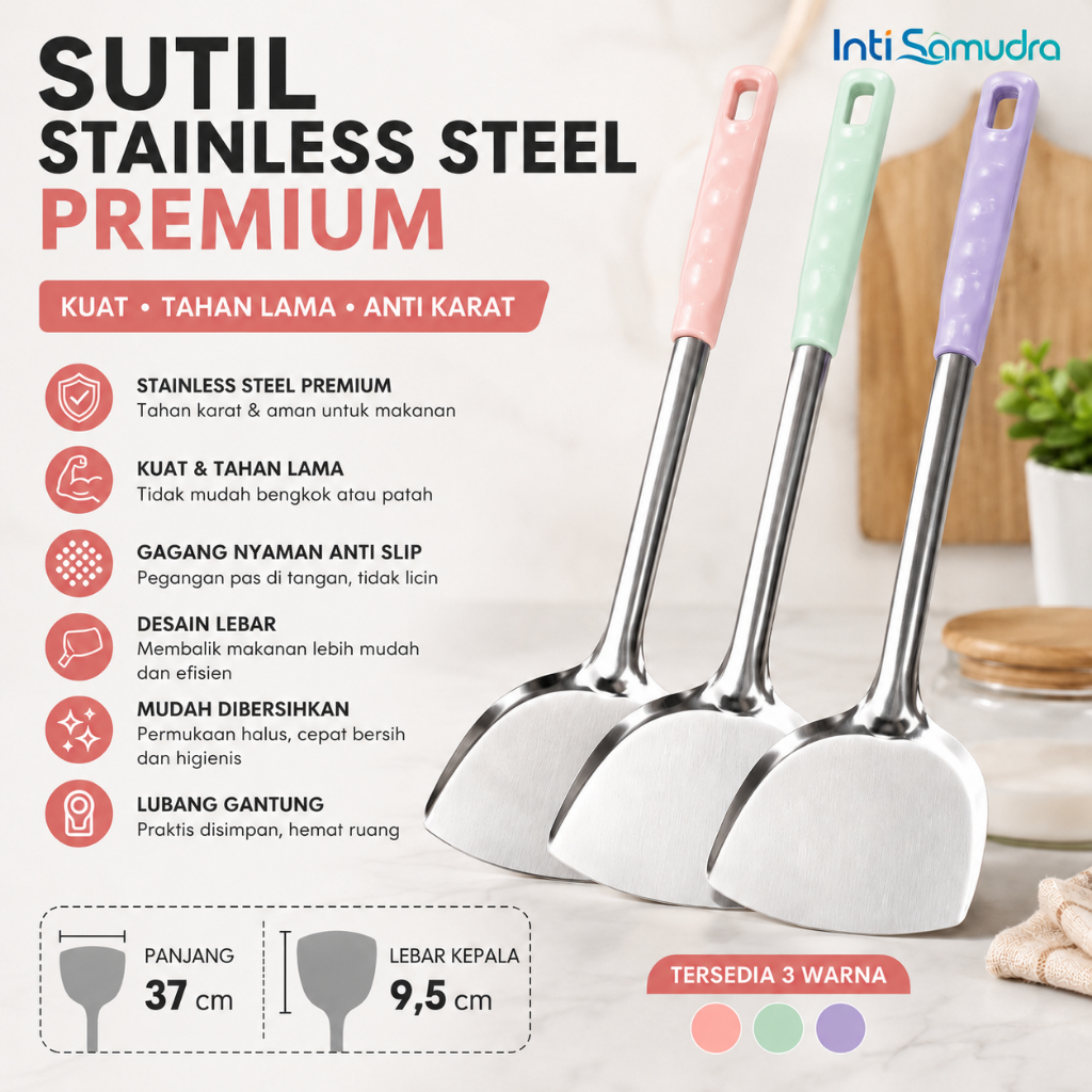 Sodet / Sutil Stainless Steel Tebal Premium Gagang Warna / Sutil Stainless