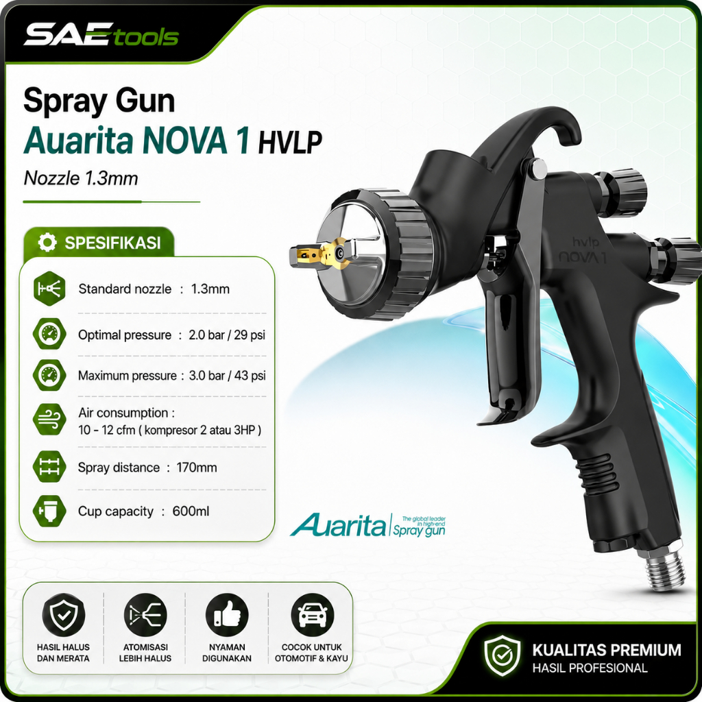 Auarita Nova 1 Spray Gun HVLP Space Black 1.3mm Cup 600ml Original