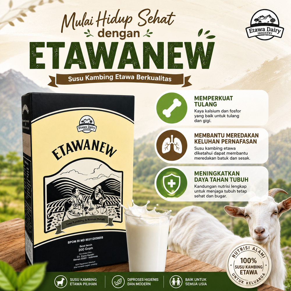 ETAWANEW 200gr - Hidup Sehat Dengan Susu  Kambing Etawa Nafas Lega dan Kesehatan Tulang Terjaga