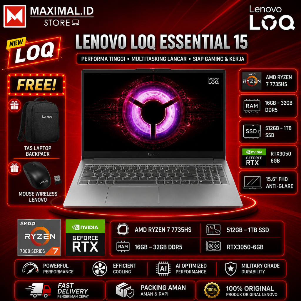 Lenovo LOQ Essential 15ARP10E AMD Ryzen 7 7735HS 32GB 1TB 15.6" RTX4050 WINDOWS11+M365+OHS 2024