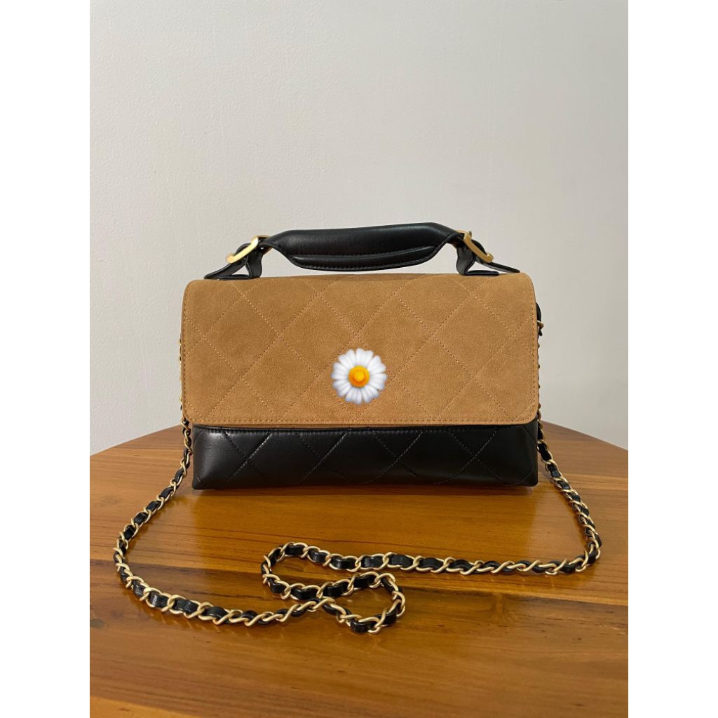 TAS WANITA HANDBAG D'ART METIERS SUEDE FLAP BAG WITH TOP HANDLE BAG