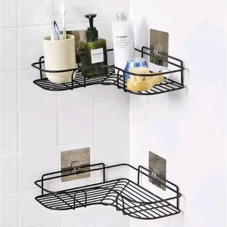 Rak Sudut Tempel Kamar Mandi Serbaguna Tempel Dinding Corner Shelf Organizer Peralatan Mandi