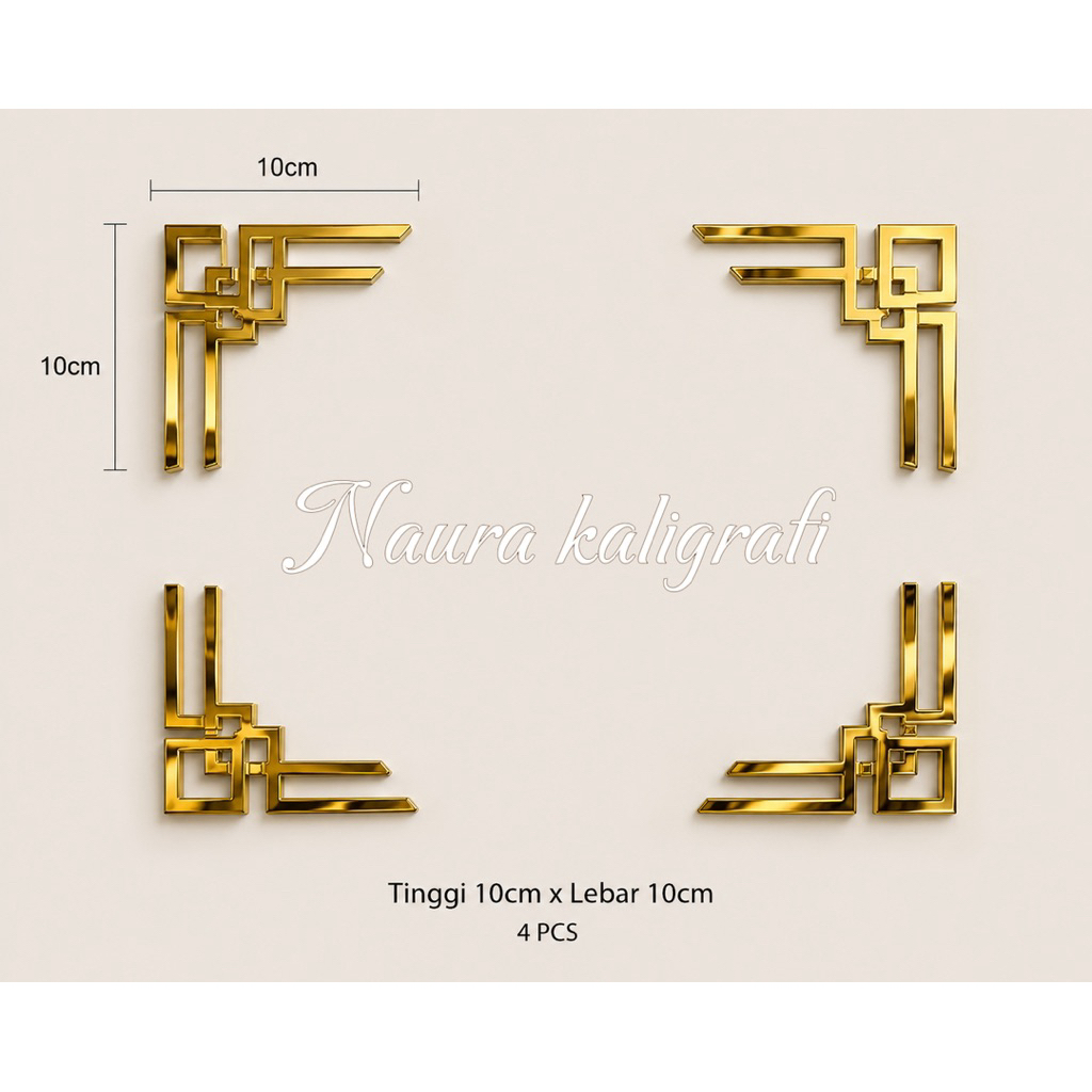 Sudutan / pojokan Hiasan Dinding Minimalis 1 Set 4 PCS | ACP Mirror Gold & ACP Black | Dekorasi Pojo