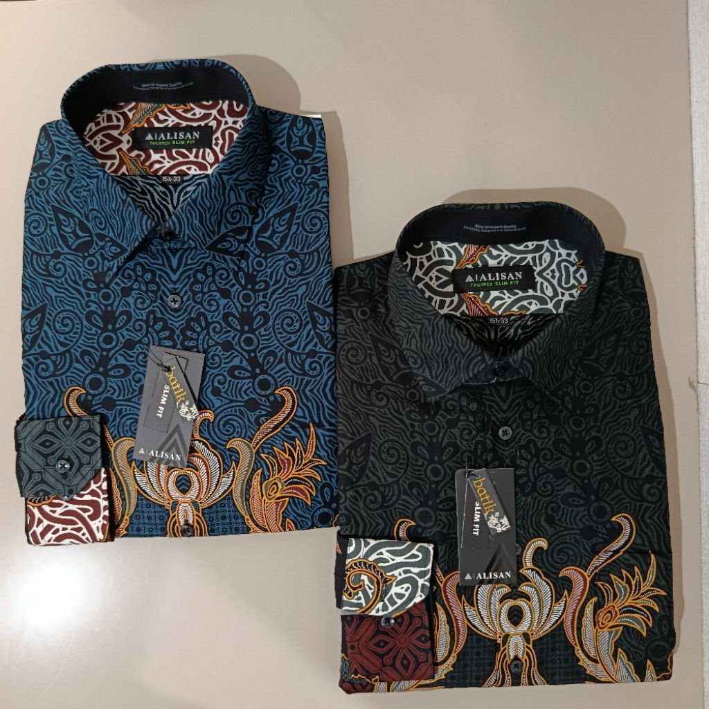 LENGAN PANJANG ALISAN Batik Pria Motif Karang Slimfit Biru/Hitam