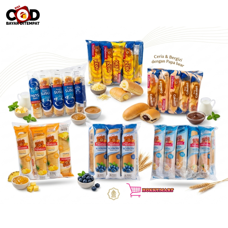 [ HOKKY ] PROMO Roti Papa Bear Pack 10 pcs x 20gr Roti Viral Roti Lembut PapaBear Isi Selai Keju Sus