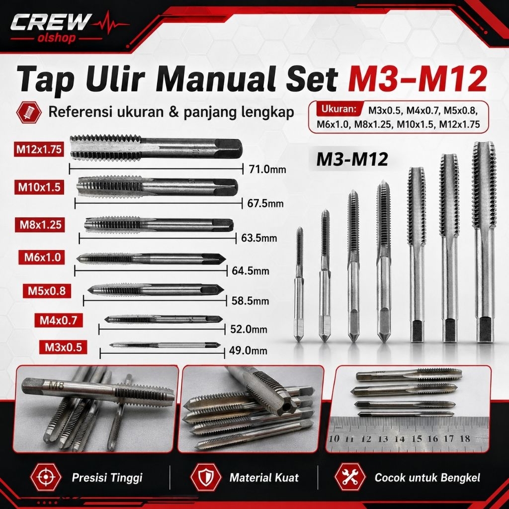 Mata Bor Ulir HSS Drill Tap Set isi 7pcs Ulir Baut
