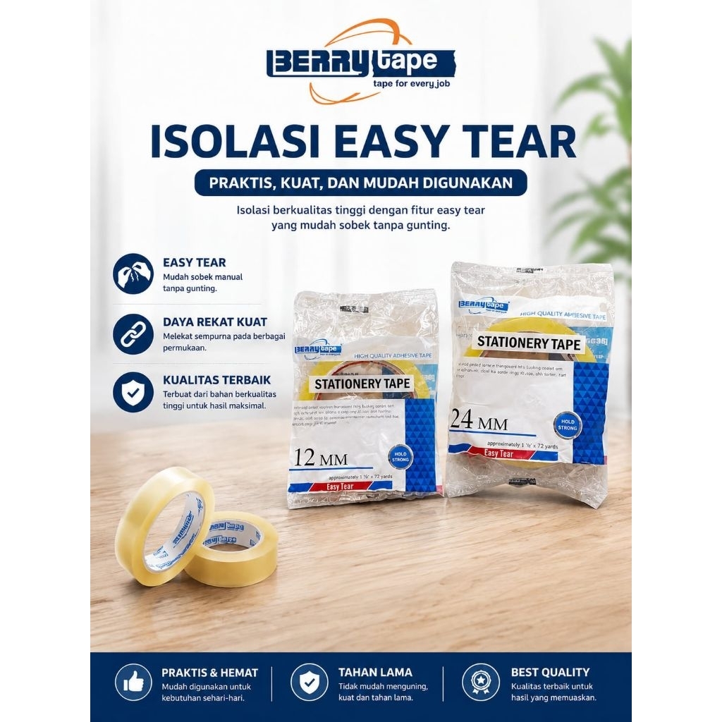 ISOLASI BERRY EASY TEAR, STATIONERY TAPE - ISOLASI LAUNDRY