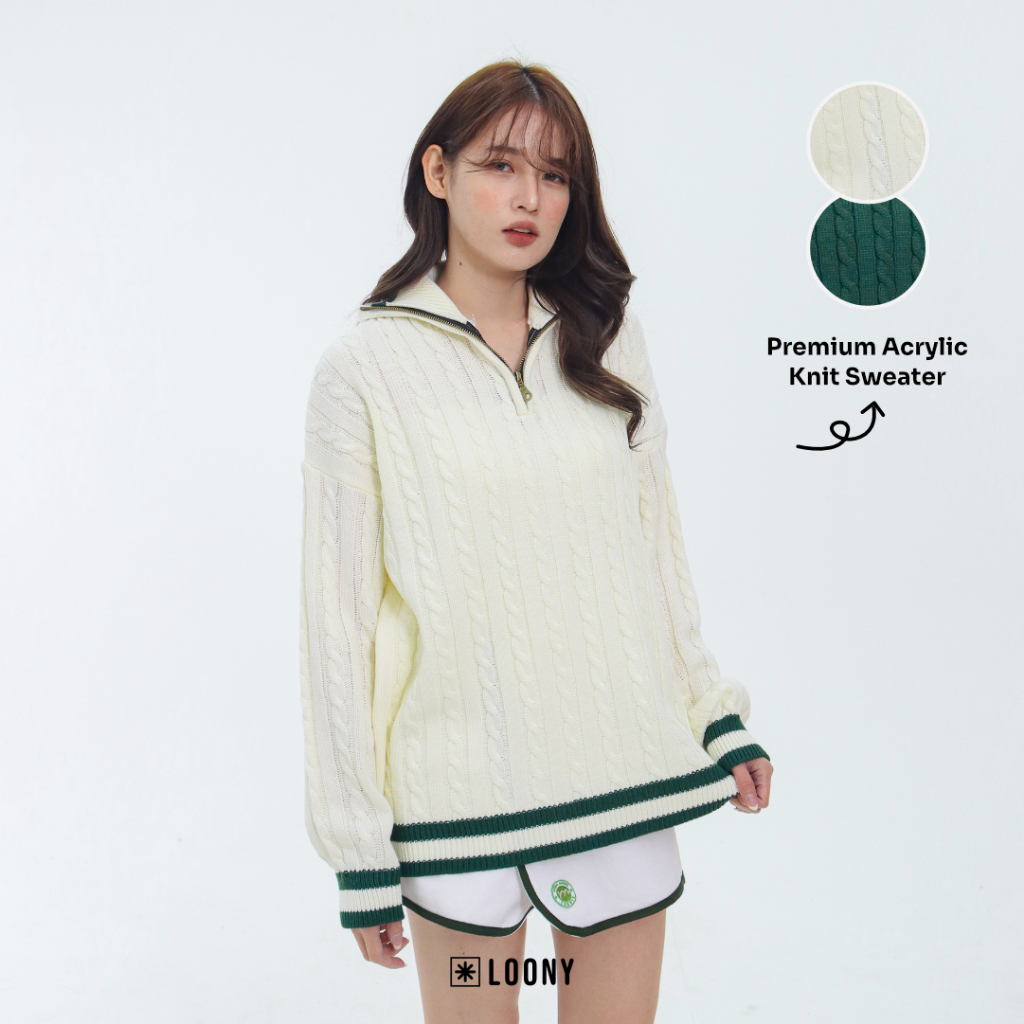 Loony - Cable Polo Knit BW - Sweater