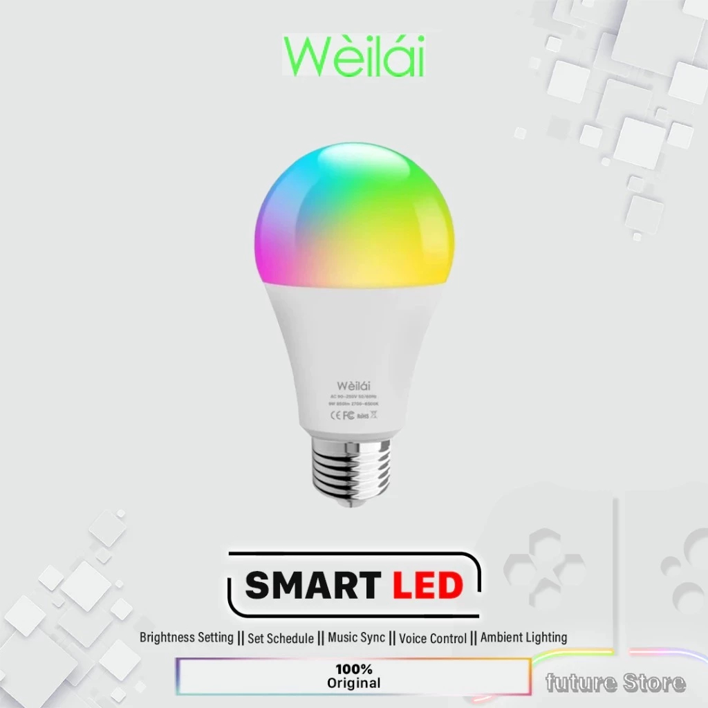 Weilai Wifi Bohlam RGB 16 Warna Kendali Kontrol Suara - Lampu RGB Smart Control - Lampu Pintar - Sma