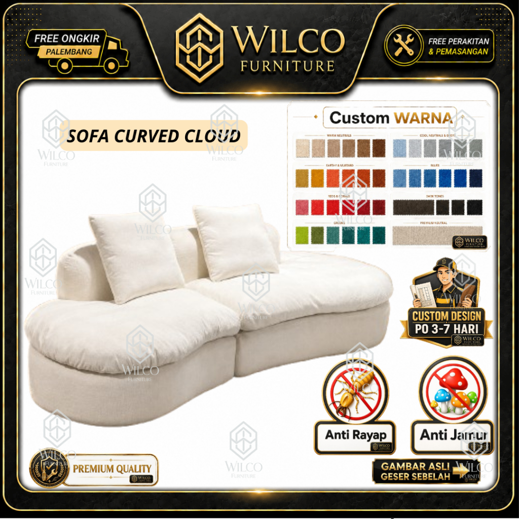 Sofa Curved Cloud | Sofa Tamu Lengkung Minimalis | Cozy Sofa Bahan Canvas