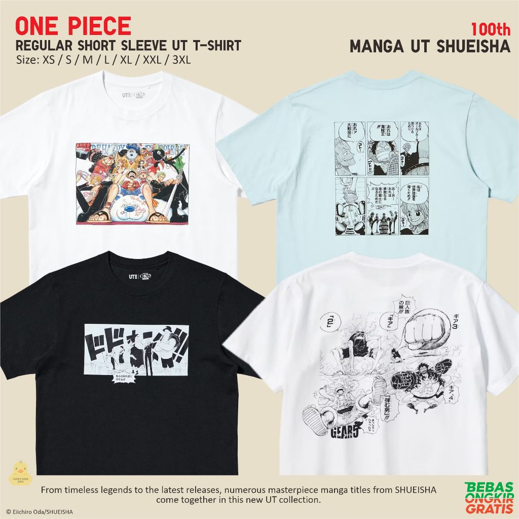 UNIQLO Manga One Piece 100th Shueisha UT Shirt Unisex Kaos Katun Luffy Dream Nami Zoro Usopp Sanji