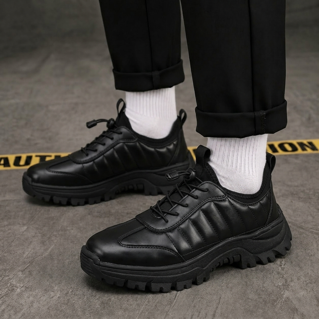 Sepatu Pria Sneakers Trekking Hitam Chunky Sole Tebal Kekinian