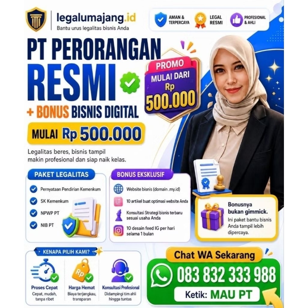 Jasa Pembuatan PT Perorangan, Jasa UMKM, NIB Resmi via OSS – Proses Cepat 1 Hari, Legal & Terpercaya