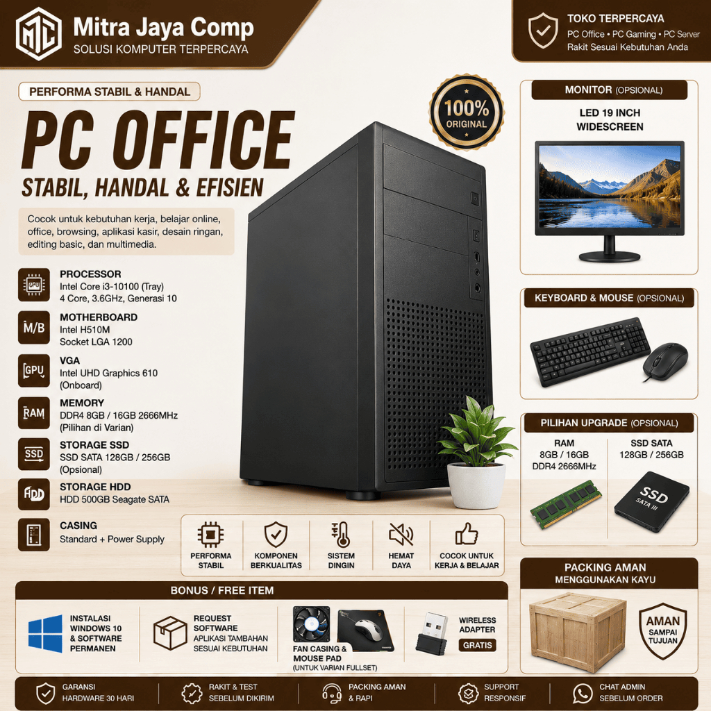 PC Rakitan Fullset Office Core i3 10100 RAM 16GB HDD - SSD komputer full set murah desktop rakitan