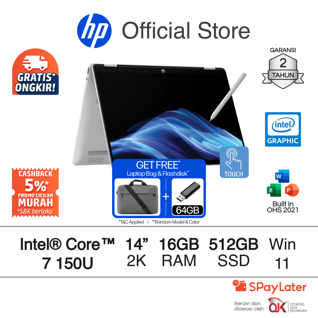Laptop HP Pavilion x360 2 in 1 - OmniBook 5 Flip [NEW] Intel Core 7 UHD 16GB RAM 512GB SSD Silver / 