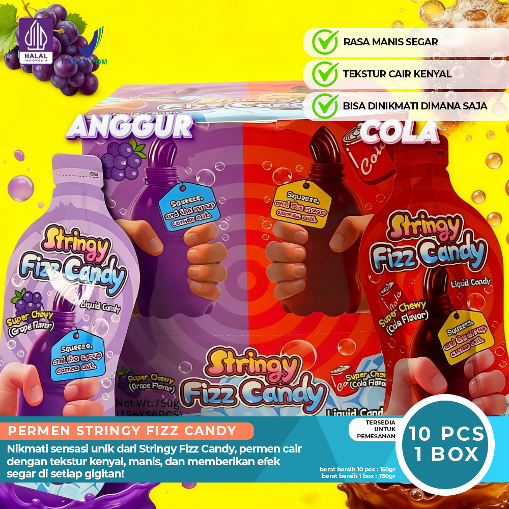 1 Box Squizzy Liquid Candy Stringy Fizz Candy - Permen Serat Elastis Sensasi Nikmati Ledakan Rasa Bu