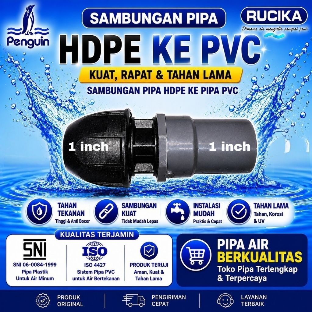 Sambungan Pipa Lurus HDPE Ke pipa PVC ( MTA 1" x SDD 1" ) paket murah 100% Baru