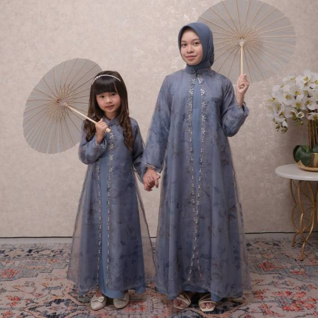AINAYA GAMIS 2IN1 ANAK COUPLE - GAMIS SET OUTER MOTIF BAHAN ORGANZA - COUPLE IBU DAN ANAK HARI RAYA