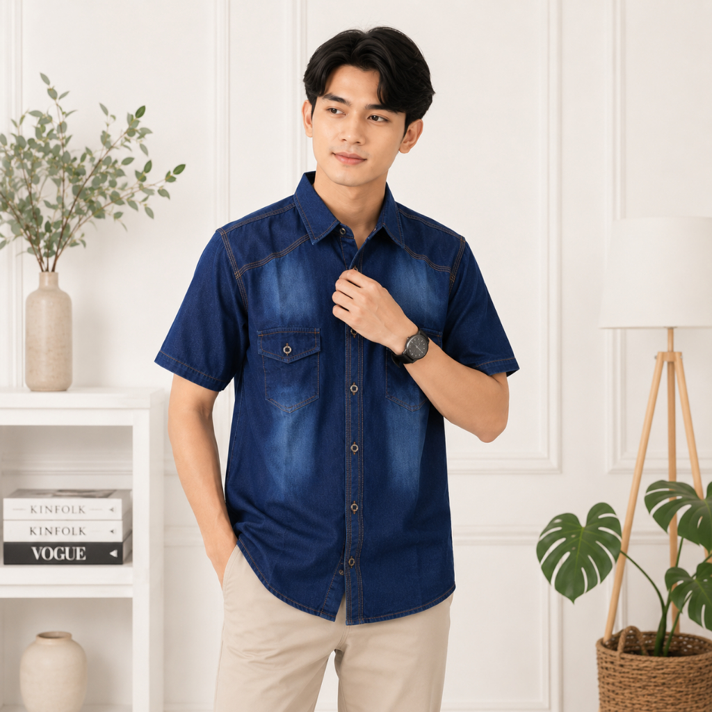Obral Sporhem Jeans Pria - Kemeja Lengan Pendek Pria