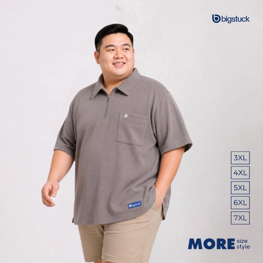 Bigstuck Kaos Knit Zipper Jumbo Pria 3XL-7XL Premium Kerah Resleting Baju Rajut Pria Big Size 3XL 4X