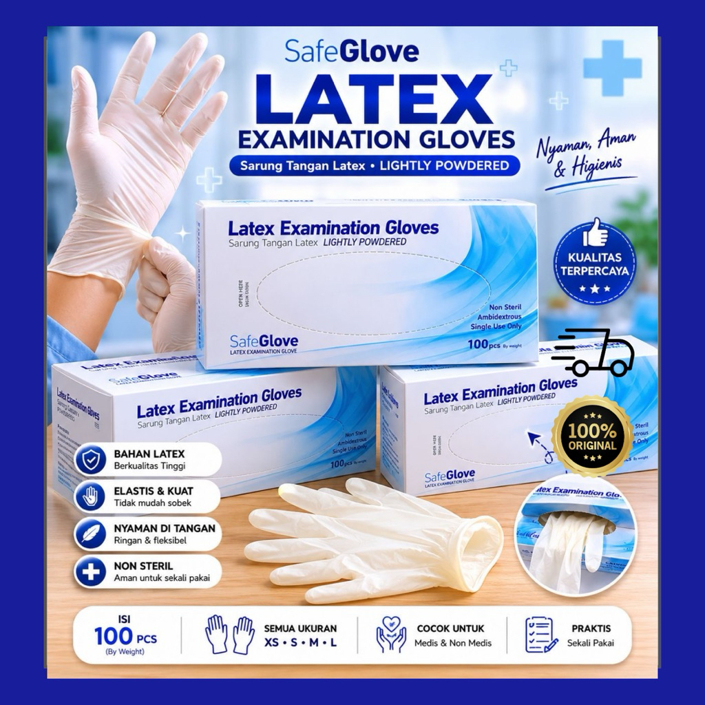 SafeGlove Latex Examination Gloves 100 pcs – Sarung Tangan Latex Non Steril