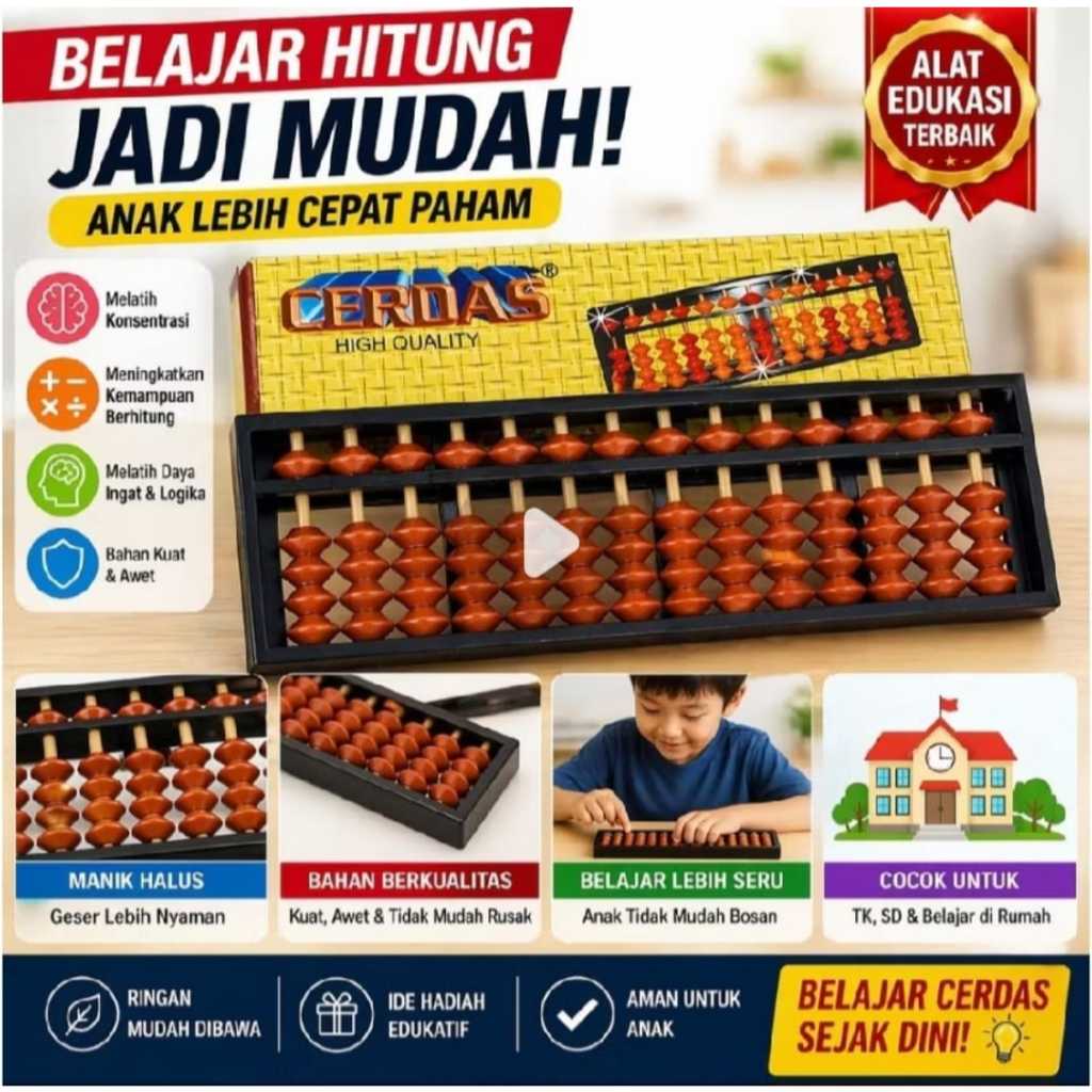 SEMPOA/SIPOA ABACUS ALAT HITUNG EDUKASI KAYU
