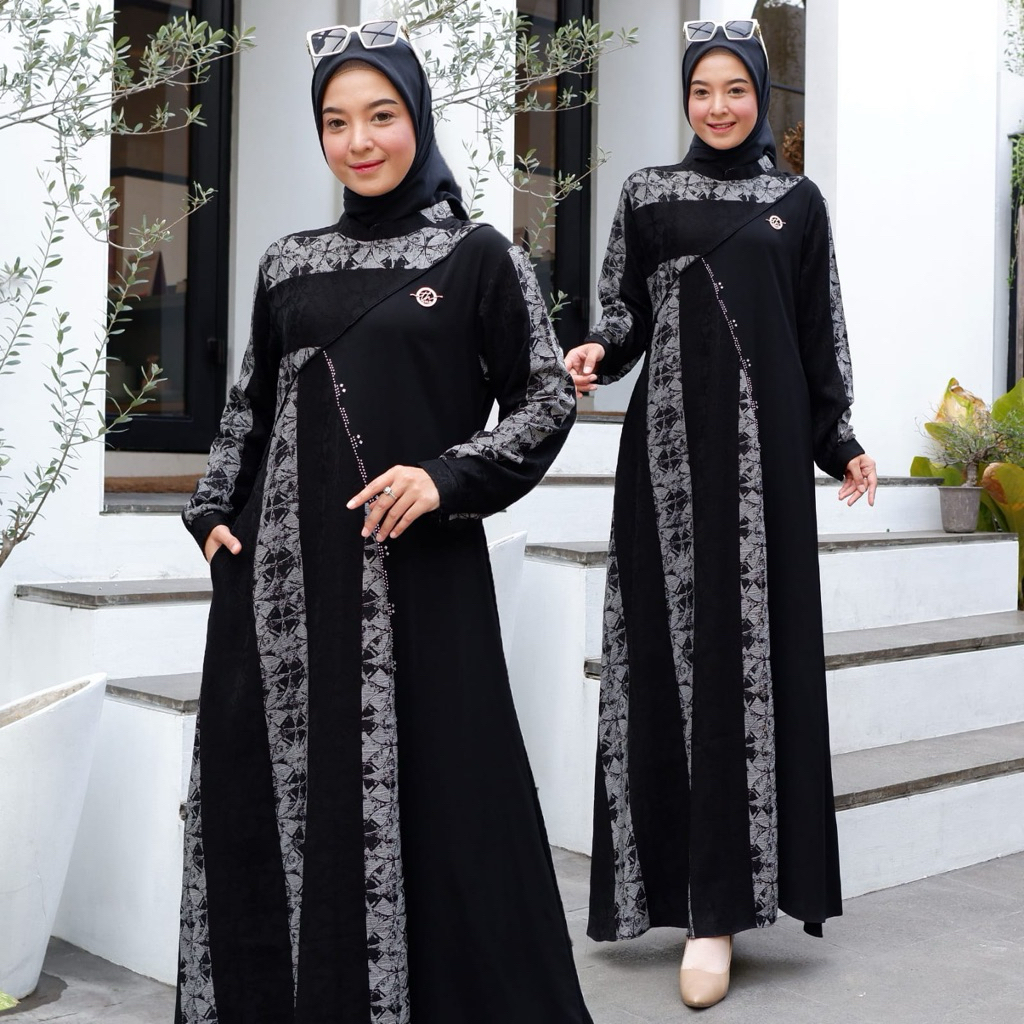 Gamis Hikmat Payet Premium Jetblack Motif Batik Jumbo