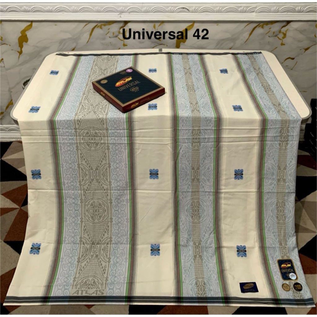 SARUNG ATLAS UNIVERSAL PUTIH SONGKET JACQUARD