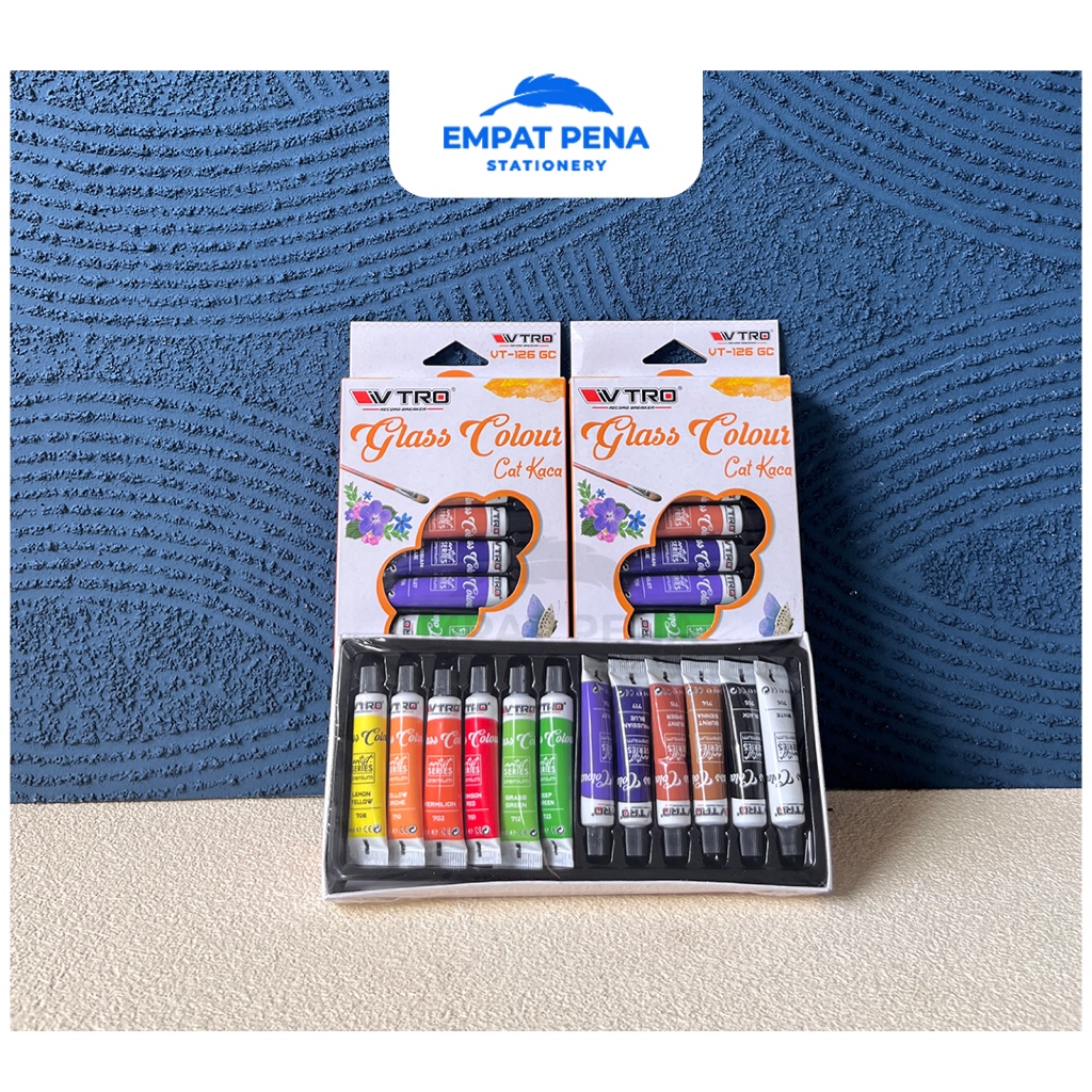 [1 LUSIN] Cat Gelas Kaca V-Tro 6ml 12 Warna Glass Paint Set Kerajinan Tangan Murah Grosir Alat Tulis