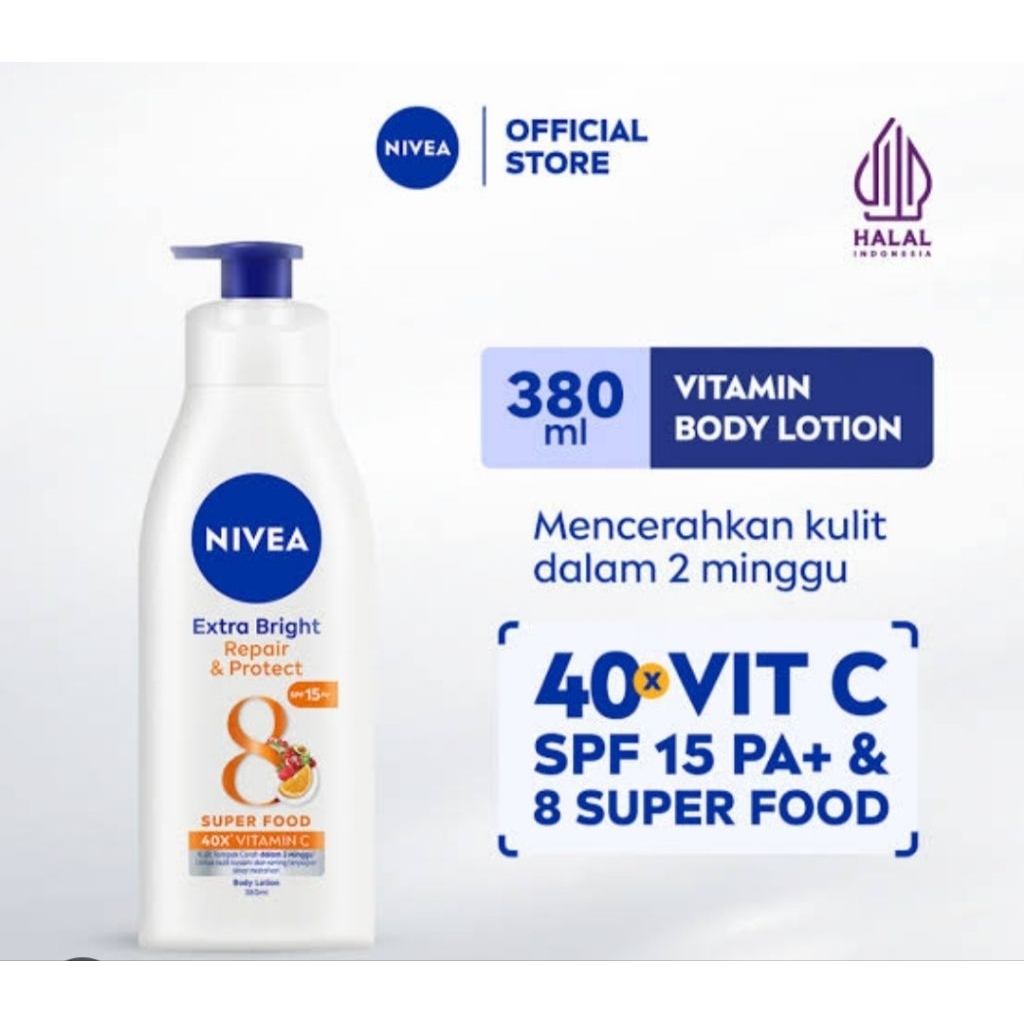 Nivea lotion extra bright  kemasan 380ml botol pump