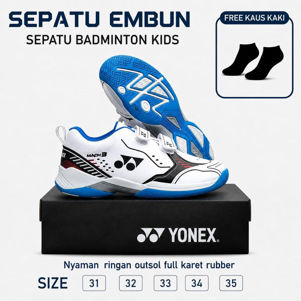 Sepatu Anak Badminton Sepatu Anak Bulutangkis Sepatu Anak Padel Size 30-35 Sol Karet Decit