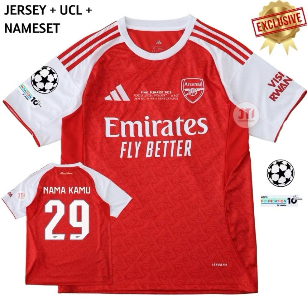 Jersey Arsenal Home Final BUDAPEST 2025 2026 Grade Original - Jersey Arsenal Final UCL Terbaru High 