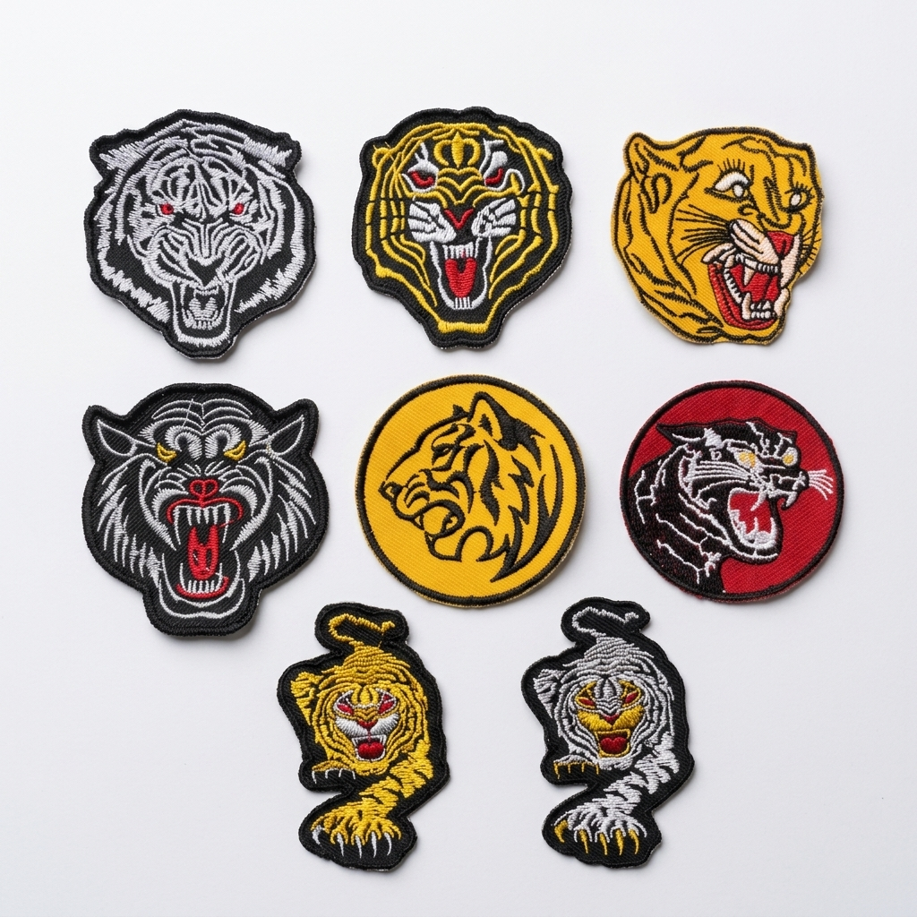 Patch bordir macan tiger gold dan silver aksesoris jaket