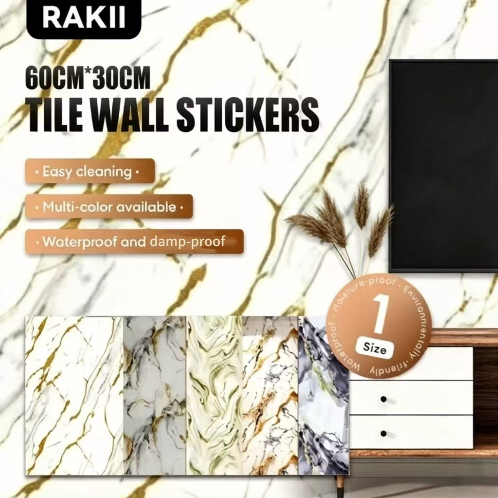 Wallpaper Vinyl Marble Stiker Keramik Stiker Marmer Tempel Motif Marmer Kamar Mandi Dekorasi PVC 60c