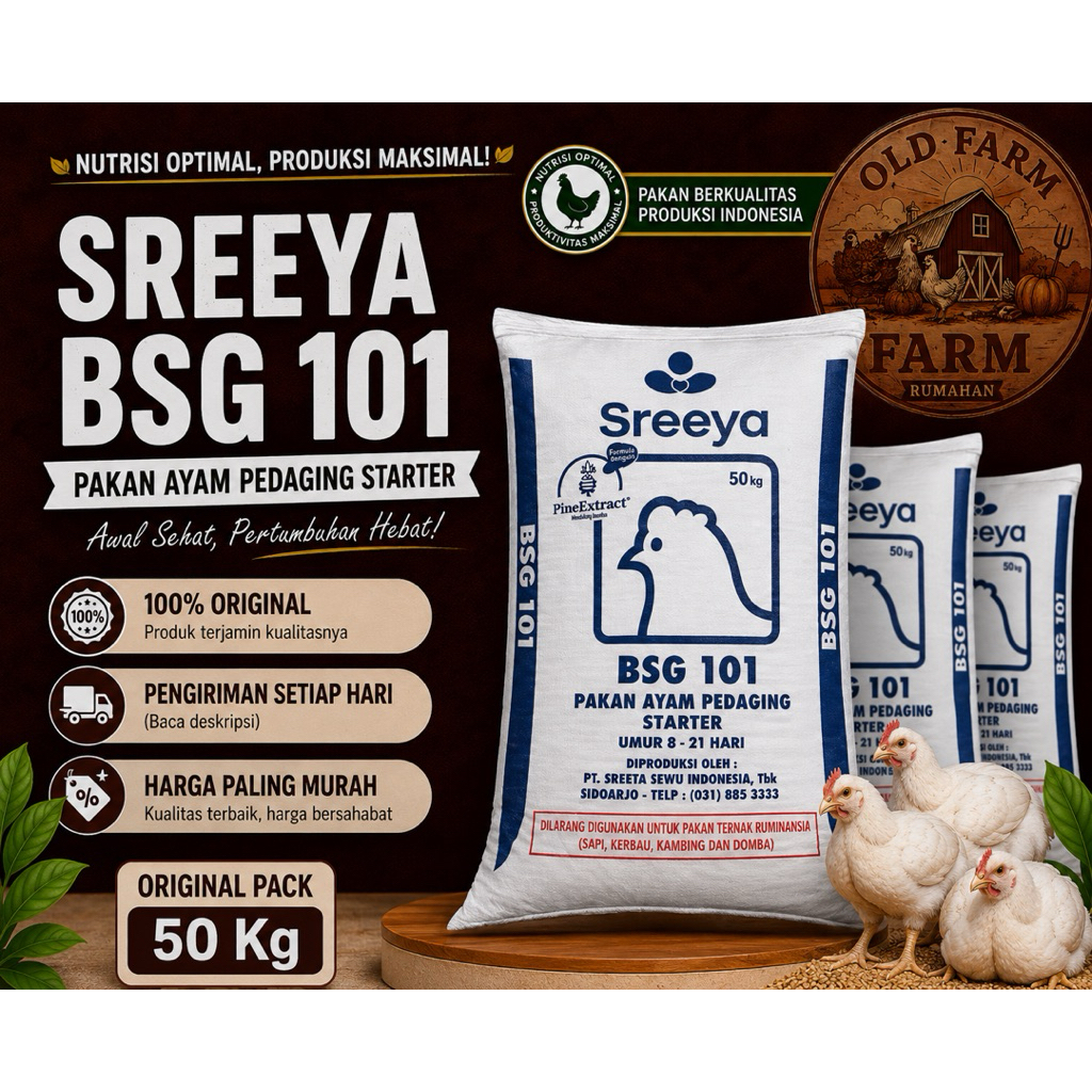 1 SAK 50 KG SREEYA BSG 101 | Pakan Berkualitas Untuk Ayam Pedaging ( Broiler )| Old Farm
