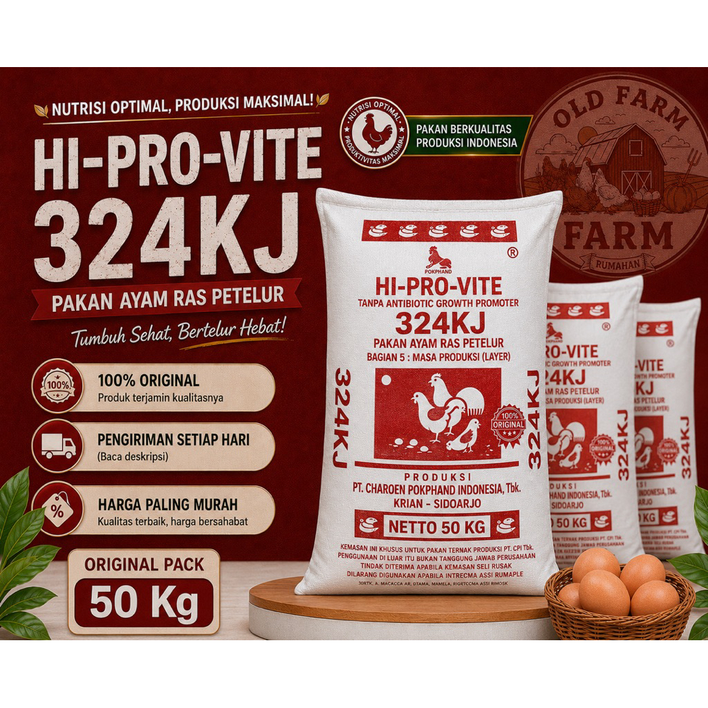 1 SAK 50 KG 324KJ Hi Pro Vite-Pakan Ayam Petelur Masa Produksi | Charoen Pokphand | Old Farm