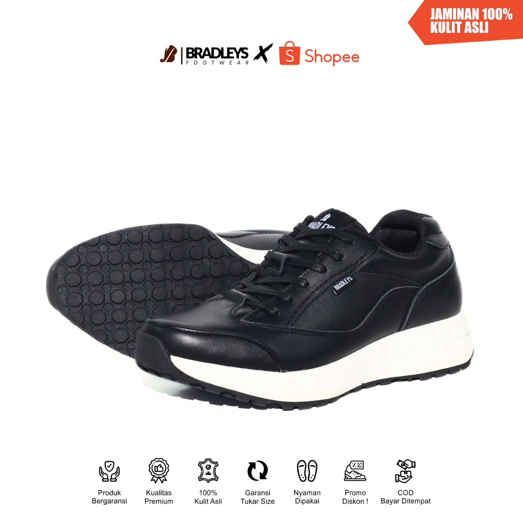 Bradleys Boxer Black - Sepatu Kulit Sneakers Pria | Sepatu Sneakers Casual Pria Kulit Asli