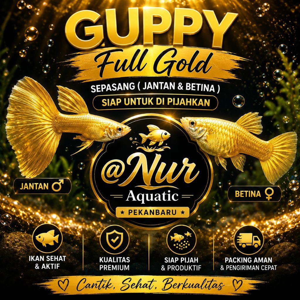 Guppy Full Gold satu pasang ukuran Indukan Dewasa siap Breed hiasan aquarium
