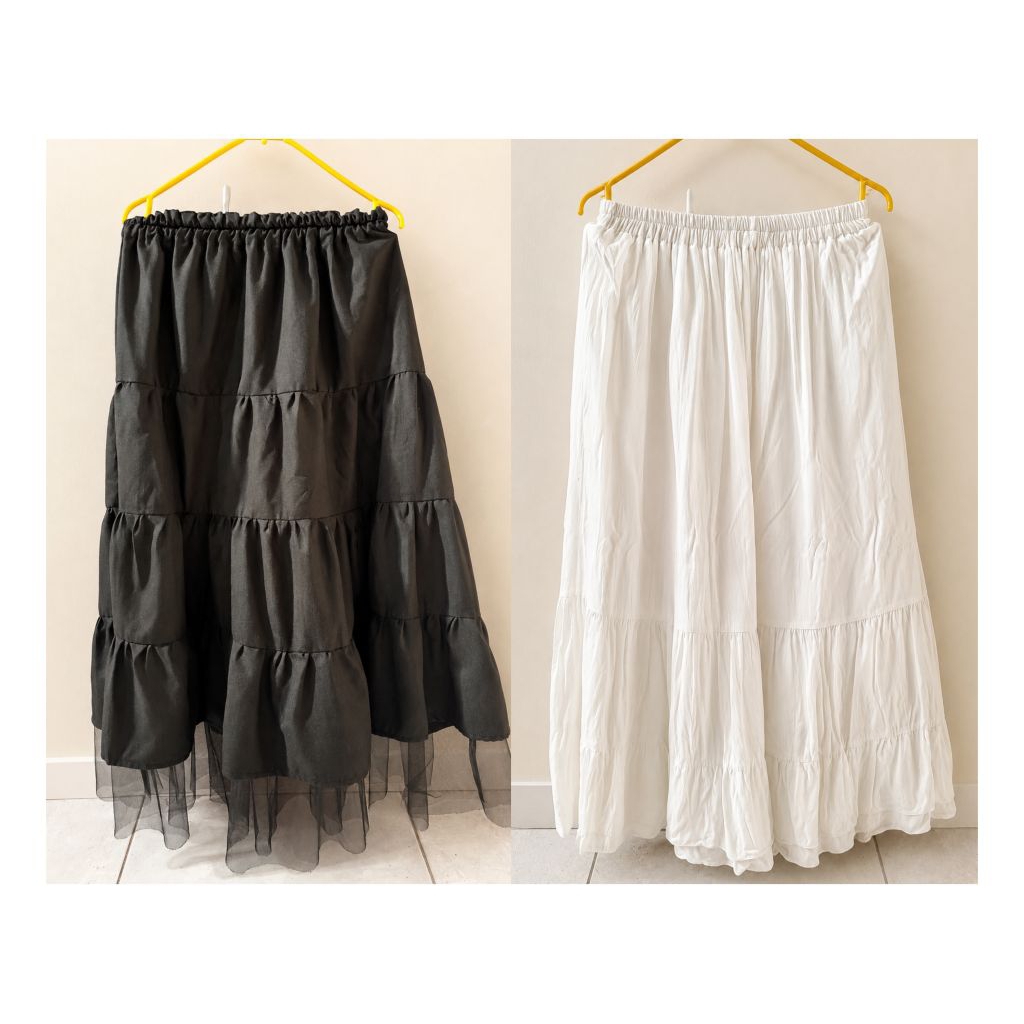 preloved rok midi skirt black white harajuku style