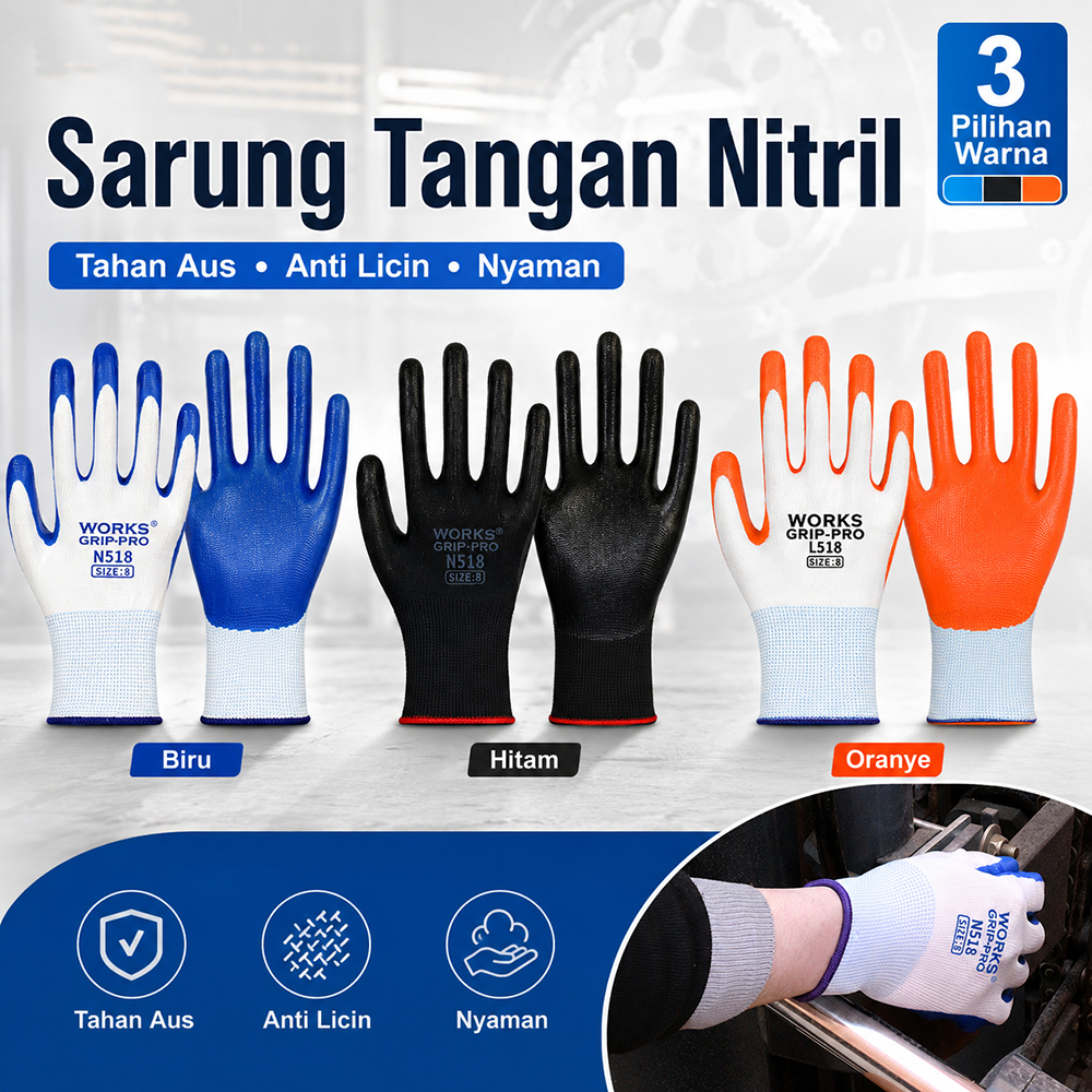 Sarung Tangan Kerja Lateks Nilon Bernapas Tahan Aus Tebal Gantung Karet Nitril